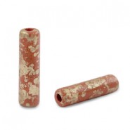 DQ Greek Ceramic bead Gold spot Tube 20x5mm Brick red